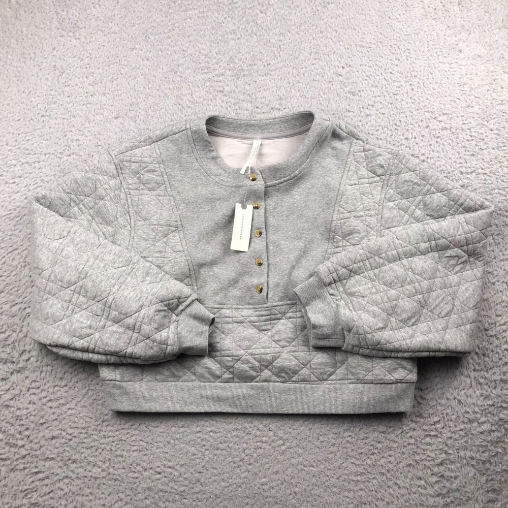 By Anthropologie Quilted Button-Front Top Womens M Heather Gray Cropped NEW NWT